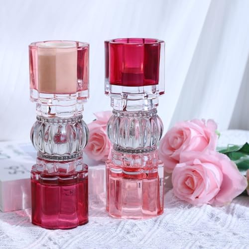 VOHO Reversible Candle Holder Set of 2, Tall Candle Holder Shades of Pink - Image 2