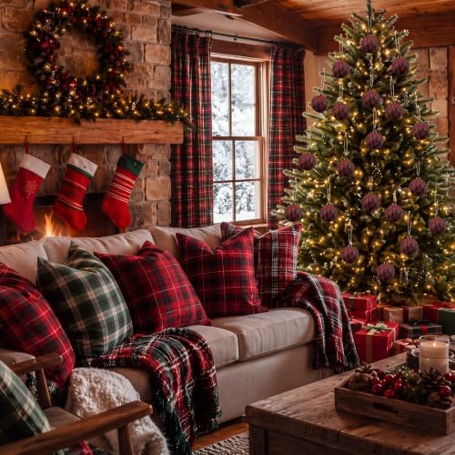 Hollowfly 24 Pcs 2.36 Inch Christmas Tartan Plaid Ball Ornaments Vintage Large Buffalo Plaid Balls Christmas Tree Hanging Ornament Rustic Ball Pendant Hanging Decor for Xmas Tree Party(Light Green) - Image 5