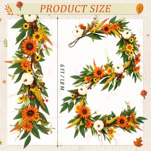 Riceshoot Fall Garland 6 Ft Sunflower Pumpkin Mantel Thanksgiving Decor - Image 2