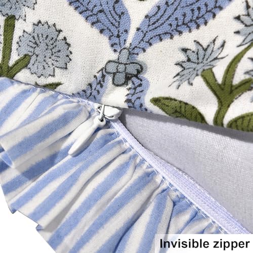 Ridhi Light Steel Blue Floral Block Print Throw Pillow Covers 24x24 Inch - Image 3