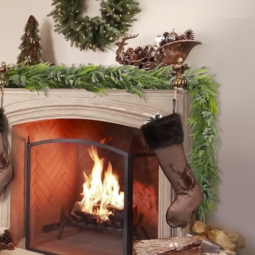 6ft Real Touch Norfolk Pine Christmas Garland with Eucalyptus - Image 2