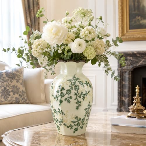 Ceramic Vase for Flowers, 9 Inch Vintage Rustic Floral Vase with Crackle Glaze, Octagonal Hand-Painted Green Vine Vase, Farmhouse Decorative Vase for Living Room, Bedroom, Entryway, Table Centerpiece - Image 7