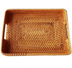 i-lan 15 Inch Large Size Handwoven Serving Tray, Decorative Rectangular Rattan Basket Bread Trays with Handles and 2.3”Wall, Vintage Organizer Plate Wicker Basket Tray for Dessert, Snack, Candy, L - Image 4