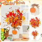 Thanksgiving Centerpieces for Tables Fall Table Decor 5 Pcs Artificial Pumpkins Maple Leaf Stems with Vase, String Lights and Wooden Sign Flowers Arrangements for Autumn Harvest Farmhouse Home Decor - Image 3