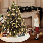 NIBESSER Knit Christmas Tree Skirt White 48" - Ivory Knitted Mat for Christmas Decorations, Yarn Thick Rustic Cable Knit Tree Skirt for Home Party Ornaments - Image 7