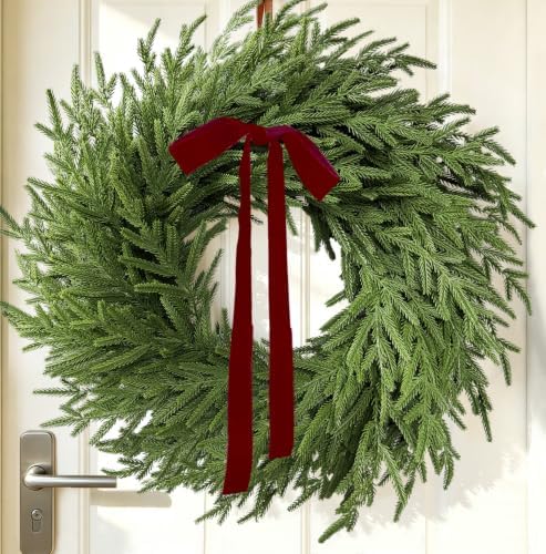 26 Inch Real Touch Norfolk Pine Wreath Christmas Decorations for Front Door, Fake Plants Green Christmas Wreath Home Decor, Xmas Decor Indoor Outdoor for Mantel Fireplace Wall Holiday Winter Decor by Unknown