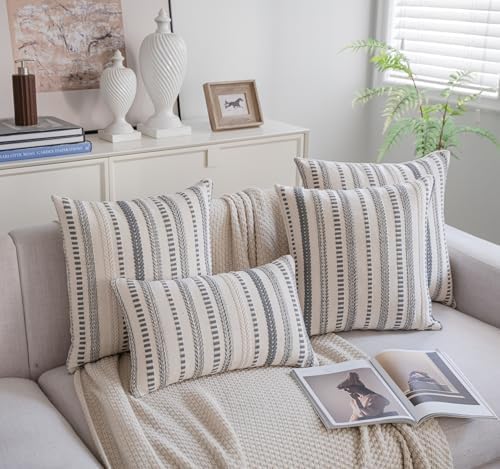 Cethom Grey Boho Throw Pillow Covers 22x22 Inch Set of 2, Stripe Textured Decorative Couch Pillow Cases for Bed, Sofa, Living Room, Bedroom, Farmhouse Home Accent Cushion Covers - Image 5