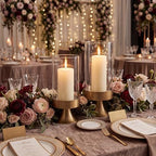 Gold Hurricane Candle Holder with Glass Cylinder Metal Pedestal Candlestick - Image 2