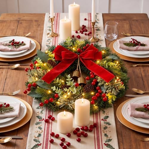 Knitgrip Red Velvet Ribbon Pre-Lit Christmas Wreaths for Front Door - Image 6