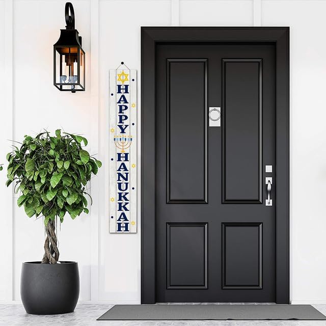 FemiaD Hanukkah Sign 8x48inch Wood Modern Religious Wall Mount Happy Hanukkah - Image 6