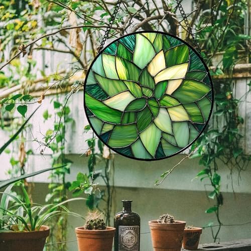 Green Leaf Flower Stained Glass Window Hanging Suncatcher Gift for Mom 9.8" - Image 5