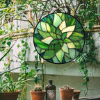 Green Leaf Flower Stained Glass Window Hanging Suncatcher Gift for Mom 15" - Image 5