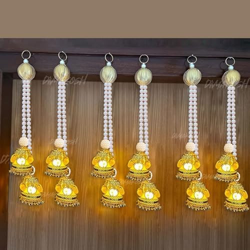 Divyakosh Wall Hangings for Home Decoration, Set of 4 Diwali Lights, Handmade Diwali Decoration, Door Valance Hanging with LED T-Lights for Wedding Decor - Image 2