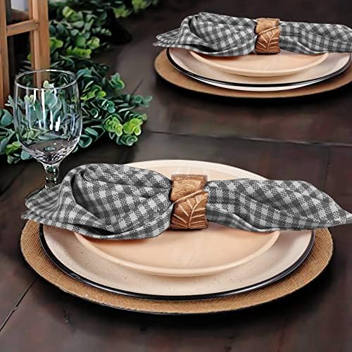 Native Fab Gingham Cloth Napkins 16x16 inches, 100% Cotton Dinner Napkins with Checks, Set of 12, Machine Washable Cloth Napkins, Soft Breathable Absorbent, Grey White - Image 3