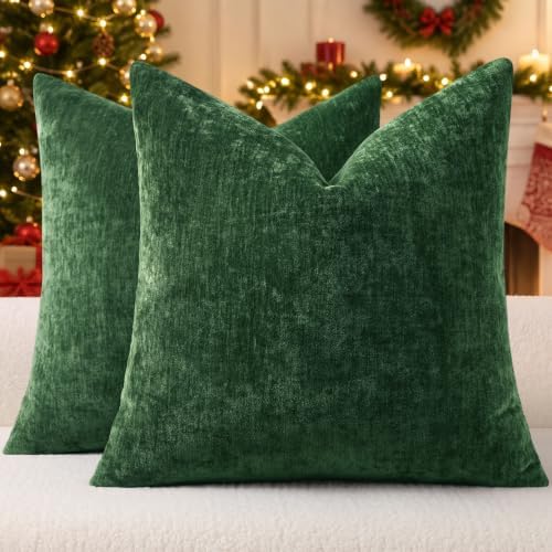 decorUhome Soft Chenille Christmas Green Throw Pillow Covers 24X24 Set of 2 by decorUhome