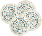 Fennco Styles Boho Geometric Fringe Decorative Cotton Placemats 13-inch Round, Set of 4 - Green Heat Resistant Insulation Table Mats for Home Decor, Dining Table, Banquets and Special Events by FenncoStyles