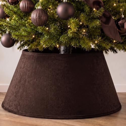 Skylety Chocolate Brown Velvet Christmas Tree Collar 24‘’ Tree Base Cover by Skylety