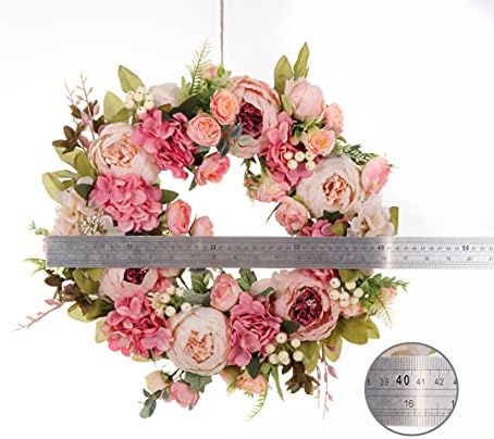 Peony Spring Wreaths for Front Door Outside Rose Summer Door Wreath Full 15 Inch Handmade Fall Winter Wreaths for Front Door Wall Window Decor - Image 2