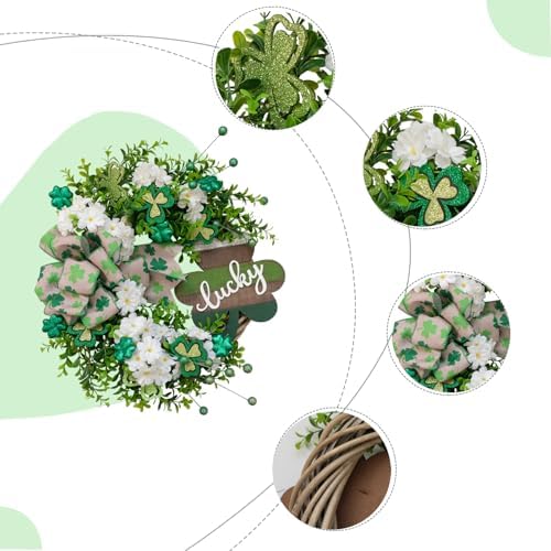 20" St. Patrick’s Day Decorations for Front Door Artificial Green Wreath Lucky Shamrock Board Clover Bow Leaves and Flowers Spring Summer Home Party Outdoor/Indoor Farmhouse Porch Decor - Image 2