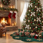 Hollowfly Dark Green Velvet Christmas Tree Skirt with Sequin Snowflake 48'' - Image 4