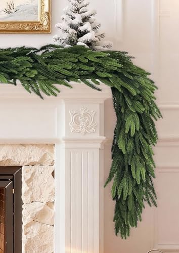 9 Ft Extra Full Christmas Garland Delux Real Touch Norfolk Pine Garland Christmas Decorations Lush Realistic Greenery Garlands for Mantle, Table, Stair, Railing, Fireplace Indoor Outdoor Holiday Decor - Image 3