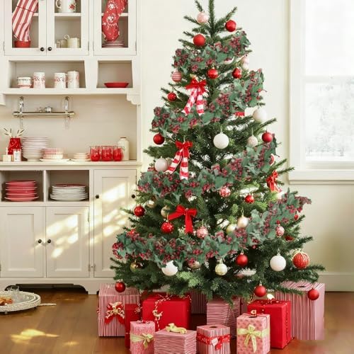 Findosom Total 12.4FT Christmas Garland for Mantle, 2PCS Flexible Red Berry Garland with Leaves, Artificial Garlands for Decoration Christmas Fireplace Indoor Outdoor Home Stairs Holiday Decor - Image 6