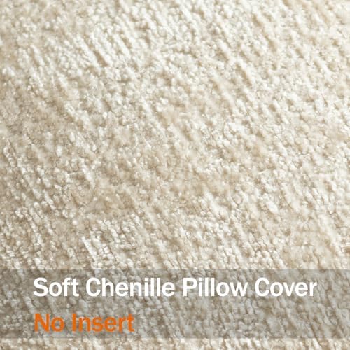 DEZENE Pack of 2 Beige Euro Shams Pillow Covers 26x26 Cozy Soft Chenille Decorative Throw Pillow Covers Accent Vintage Square Couch Pillow Covers for Home Decor Bed Sofa Living Room - Image 3