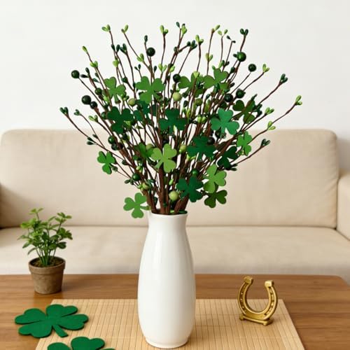 24Pcs St Patricks Day Decorations Decor, Shamrock Decorations Ornaments, St. Patrick's Day Decorations for Home Centerpiece Table, St Patrick Day Crafts Tree Decor Green Berry Stems - Image 2
