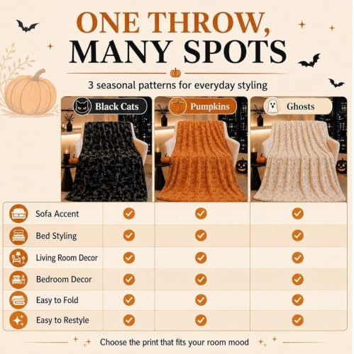 Halloween Throw Blanket Decorative Pattern for Sofa and Bedroom Fall Decor - Image 6