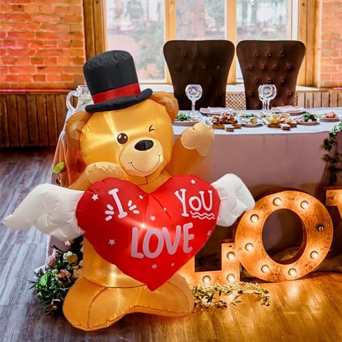 AerWo 4 FT Valentines Day Outdoor Decoration Inflatable Teddy Bear with Love Heart, Valentines Blow Up Yard Decorations with Build-in LED Lights Sweet Valentines Gift for Home Wedding Party Décor - Image 5
