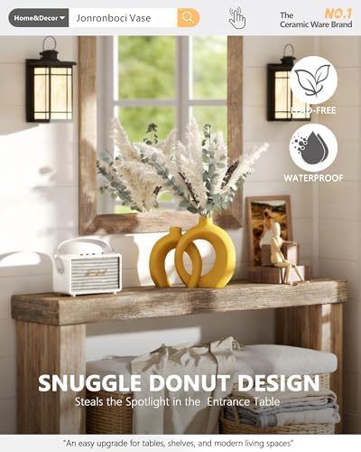 Set of 2 Yellow Ceramic Vases for Home Decor Accents - Unique Hollow Donut Artistic Design Mid-Century Modern Eclectic Style Decorative Vases for Shelf, Mantel, Entryway Table Decor (Matte Yellow) - Image 3