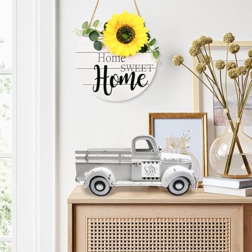 Sunflower Decor 13.4" Farmhouse Truck with 20 Magnets, White - Image 4