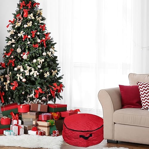 Northlight 2 in 1 Quilted Red Zip Up Christmas Garland and Wreath Storage Bag - Image 3