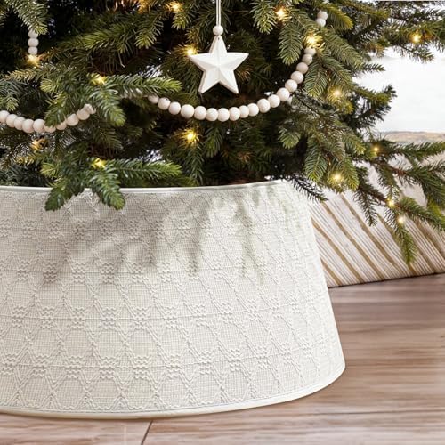 28 Inch Knit Christmas Tree Skirt, Cream White Boho Christmas Tree Collar - Image 6
