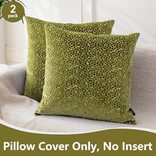 FIFU 22x22 Inch Throw Pillow Covers Set of 2, Jacquard Velvet, Olive Green - Image 2