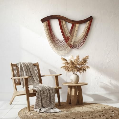 Warm Neutral Macrame Wall Hanging Dip Dyed Yarn Wall Art, Modern Boho Decor - Image 4