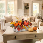DILATATA Fall Decor Autumn Harvest Pumpkins Centerpiece - Artificial Maple Leaves, Berries and Pinecones Arrangement in Rectangle Wooden Box for Thanksgiving Party Mantel Fall Decor - Image 5