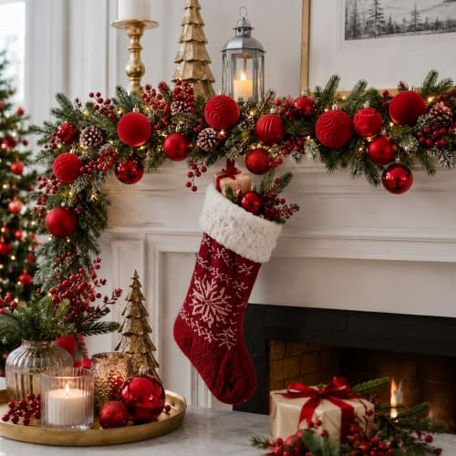 Hollowfly Red 56 Pcs Velvet Christmas Balls Ornaments Set - Image 4