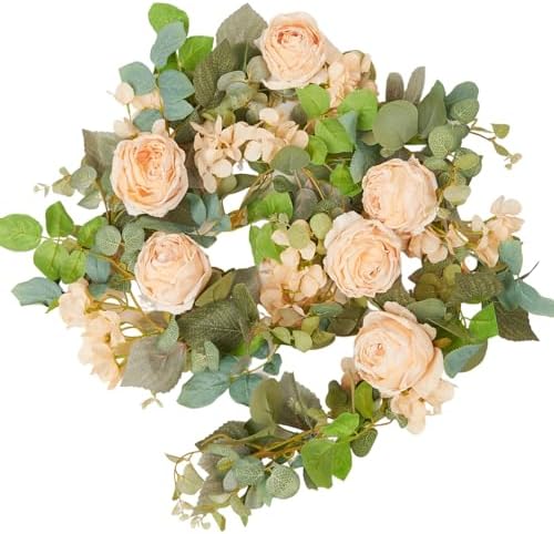 Artificial Flower Garland 2pcs 5.4ft Rose & Hydrangea Vine Champagne Flower by PONKING