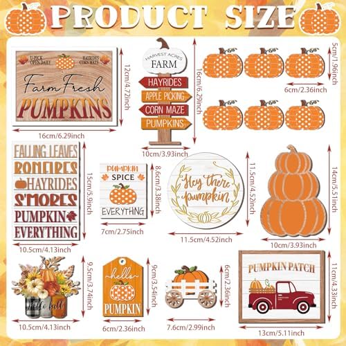 14 Pcs Halloween Tiered Tray Decor Set, Gnome Wood Table Signs (Pumpkin) - Image 2
