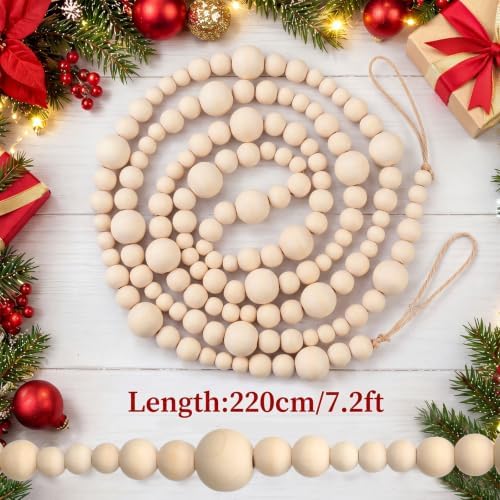 Bucherry 4 Pcs Christmas Wood Bead Garland 28.8 Feet, Natural - Image 2
