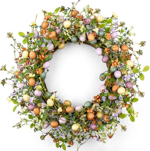 VioletEverGarden 20 Inch Easter Wreaths for Front Door Colorful Easter Wreath Artificial Egg Wreath with Berry for Spring Summer Hoilday Party Decorations by ELEGANCEWOVENLIFEEMBELLISHE