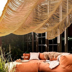 Macrame Curtain Boho Handmade Fiber Art Khaki Window Decor Yarn 59" W*75" L - Image 3