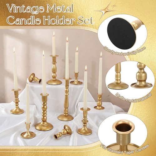 Mumufy 30 Pcs Matte Candlestick Holders, Metal Wedding Taper Candle Holders Vintage Candles Stand Set, Candle Stick Decor for Mantel Table Centerpiece Wedding Dining Table Decor Mantelpiece (Gold) - Image 3