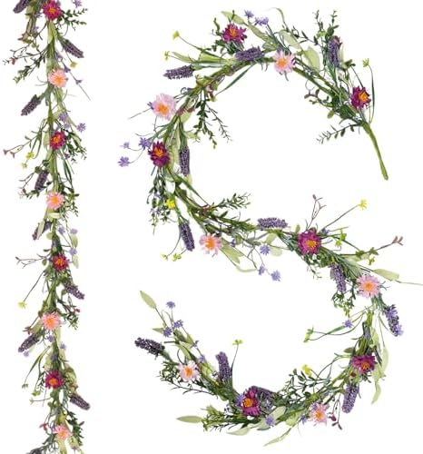 idyllic 6ft 2PCS Spring Pink Lavender Vine Garland Artificial Flower Decor for Front Door Mantel Table Stair Railing Window Porch Indoor Outdoor Home Decor by idyllic