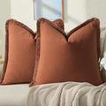 ZWJD Pillow Covers 20x20 Set of 2 Rust Throw Pillow Covers with Fringe Chic Cotton Decorative Pillows Square Cushion Covers for Sofa Couch Bed Living Room Farmhouse Boho Decor by ZWJD