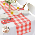 Cupuamon Fabric Checkered Table Runner 12 Pack Waterproof Gingham Table Runner 14W x 108L Buffalo Check Table Runners for Parties Kitchen Dining Wedding Banquet (Red and White) by Cupuamon