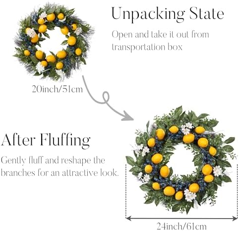 Valery Madelyn 24'' Artificial Lemon Wreath for Front Door Summer Decor - Image 6