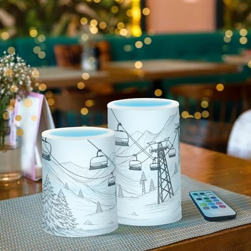 ALAZA Mountain Ski Lift Sketch Flickering Flameless Candles Battery Operated with Remote Timer,Tea Light Candles LED Pillar Votive Candles Set of 2 for Outdoor Indoor Decorations - Image 6