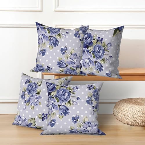 Blue Flower Throw Pillow Covers 22"x22" Set of 4, Vintage Floral Sofa Cushion Cover for Chair Couch Bed Living Room Office Car Garden Patio Farmhouse Indoor Outdoor Decorative - Image 5